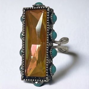 Exquisite Crystal Topaz Adjustable Rectangular Crystal Ring or Wild Rag Holder